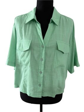 Chocolate USA Mint Green Linen Short Sleeve Button-Down Shirt